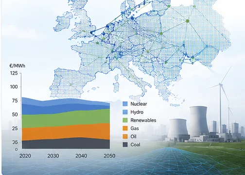 Grafico di scenario dei costi energetici e mappa della rete europea