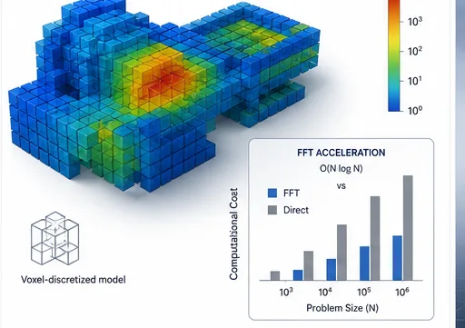 Modello discretizzato in voxel con distribuzione del campo e confronto dei tempi di calcolo FFT